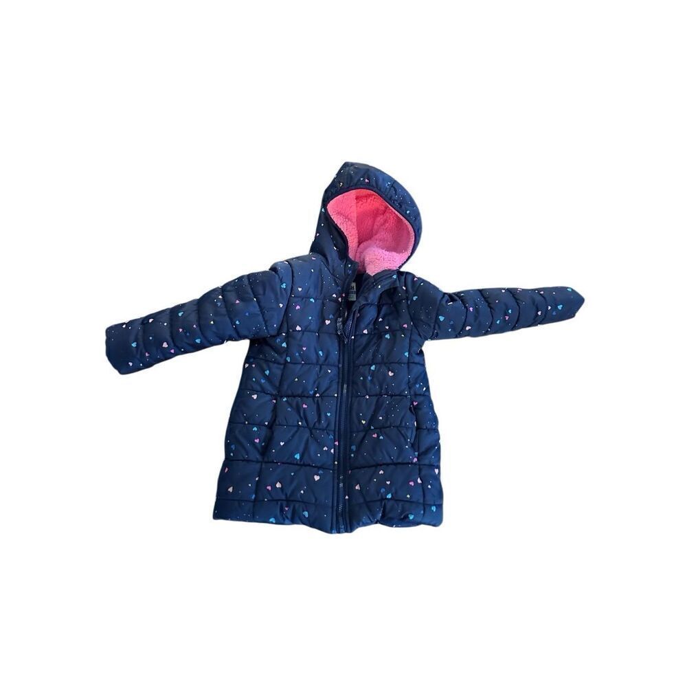 Oshkosh B’gosh girls winter jacket sz 6 hooded puffer coat fleece lined hearts